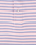 Close-up of the Channel Stripe Polo in Seashell, highlighting the fine blue stripe pattern, button, and placket construction.