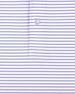 Channel Stripe Polo in Lilac/Tidal, close-up front view highlighting the light pink, white, and navy fine horizontal stripe fabric and Straight Down branded button hardware detail