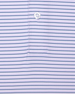 Close-up of lilac polo fabric with fine navy horizontal stripes and button placket detail