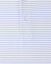 Close-up of Channel Stripe Polo fabric showing white base with thin blue stripes and button placket