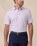 Men's Channel Stripe Golf Polo in Lilac/Tidal front view, featuring a fine stripe pattern and classic performance fit.