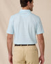 Back view of the Men's Channel Stripe Golf Polo in Mint Tea with fine stripes and embroidered Straight Down logo below the collar.