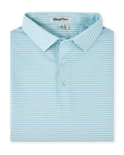 Men's Channel Stripe Polo in Mint Tea, folded flat lay front view featuring a mint polo with tonal blue pinstripes