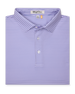Men's Channel Stripe Polo in Violet, folded flat lay front view featuring a purple polo with tonal navy pinstripes