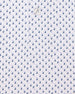 Men's Woodhaven Polo in Moonlight, close-up flat lay view featuring a white fabric with an all-over repeating geometric triangle print in navy and lavender with a visible button placket detail