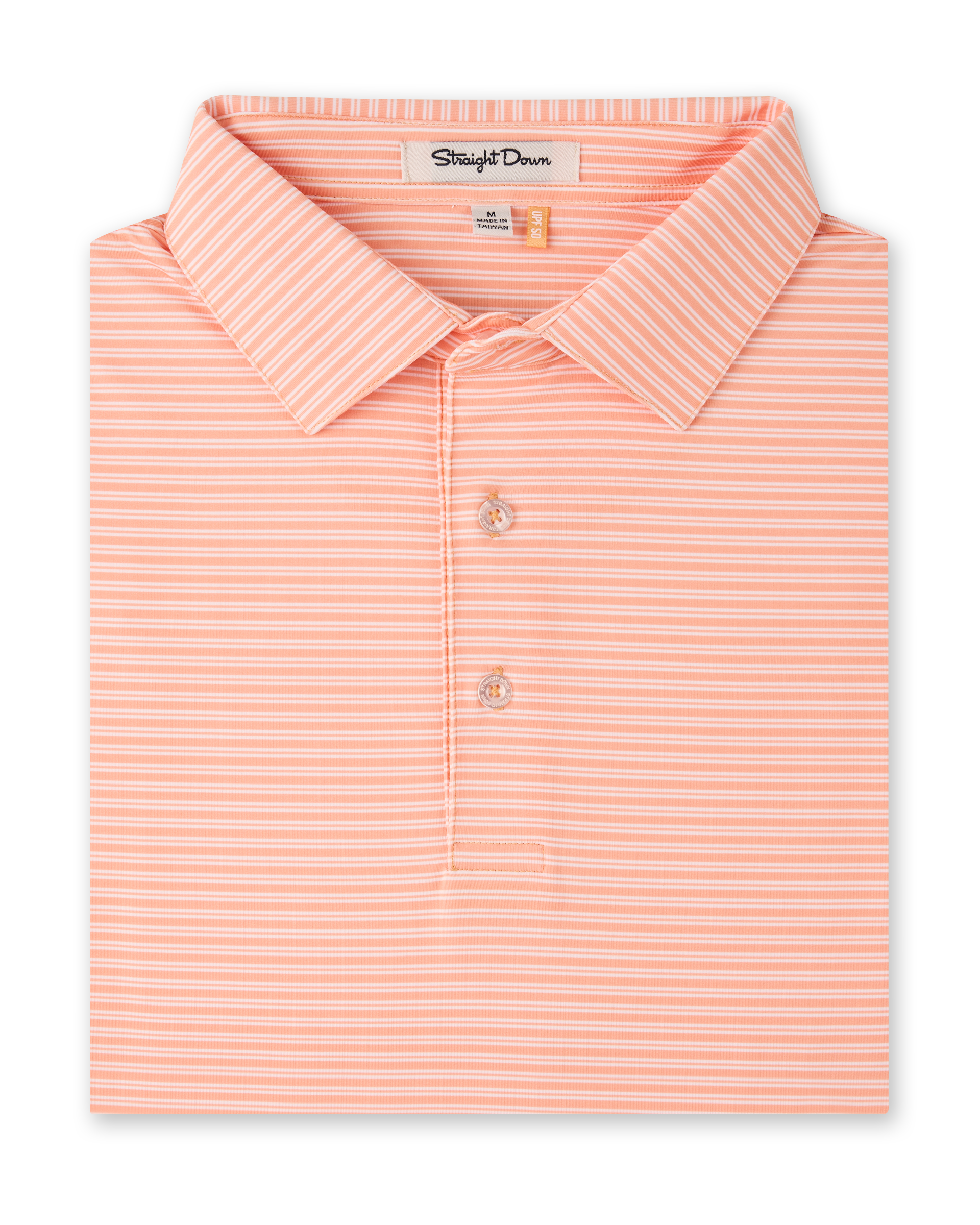 Campus Stripe Polo in Cantaloupe featuring fine white horizontal stripes, a structured collar, and two-button placket.
