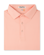Campus Stripe Polo in Cantaloupe featuring fine white horizontal stripes, a structured collar, and two-button placket.