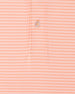 Close-up of the Campus Stripe Polo in Cantaloupe highlighting the fine white stripe pattern, button, and placket stitching.