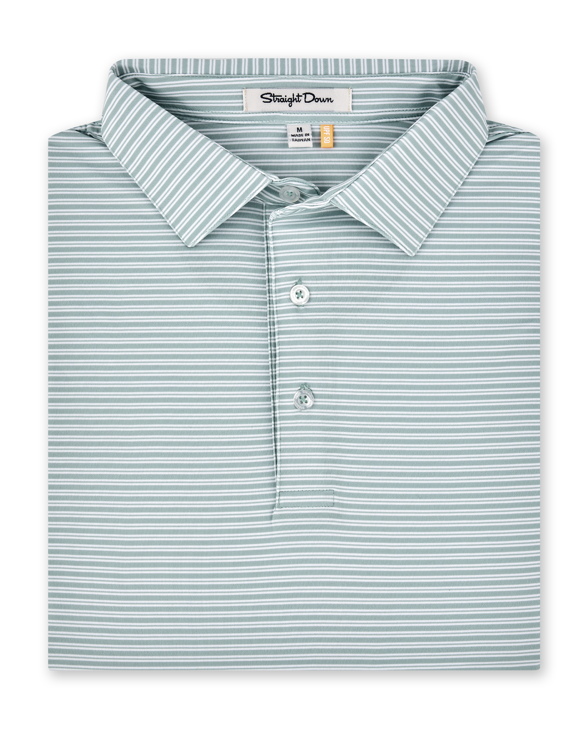Campus Stripe Polo in Herb featuring fine white horizontal stripes, a structured collar, and two-button placket.