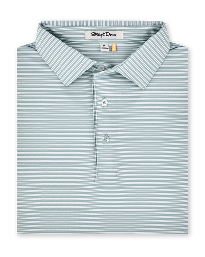Campus Stripe Polo in Herb featuring fine white horizontal stripes, a structured collar, and two-button placket.