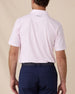 Back view of the Campus Stripe Polo in lilac featuring an allover horizontal stripe design and signature embroidered logo below the collar