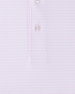 Campus Stripe Polo in Lilac, close-up front view highlighting the light pink and white fine horizontal stripe fabric and Straight Down branded button hardware detail