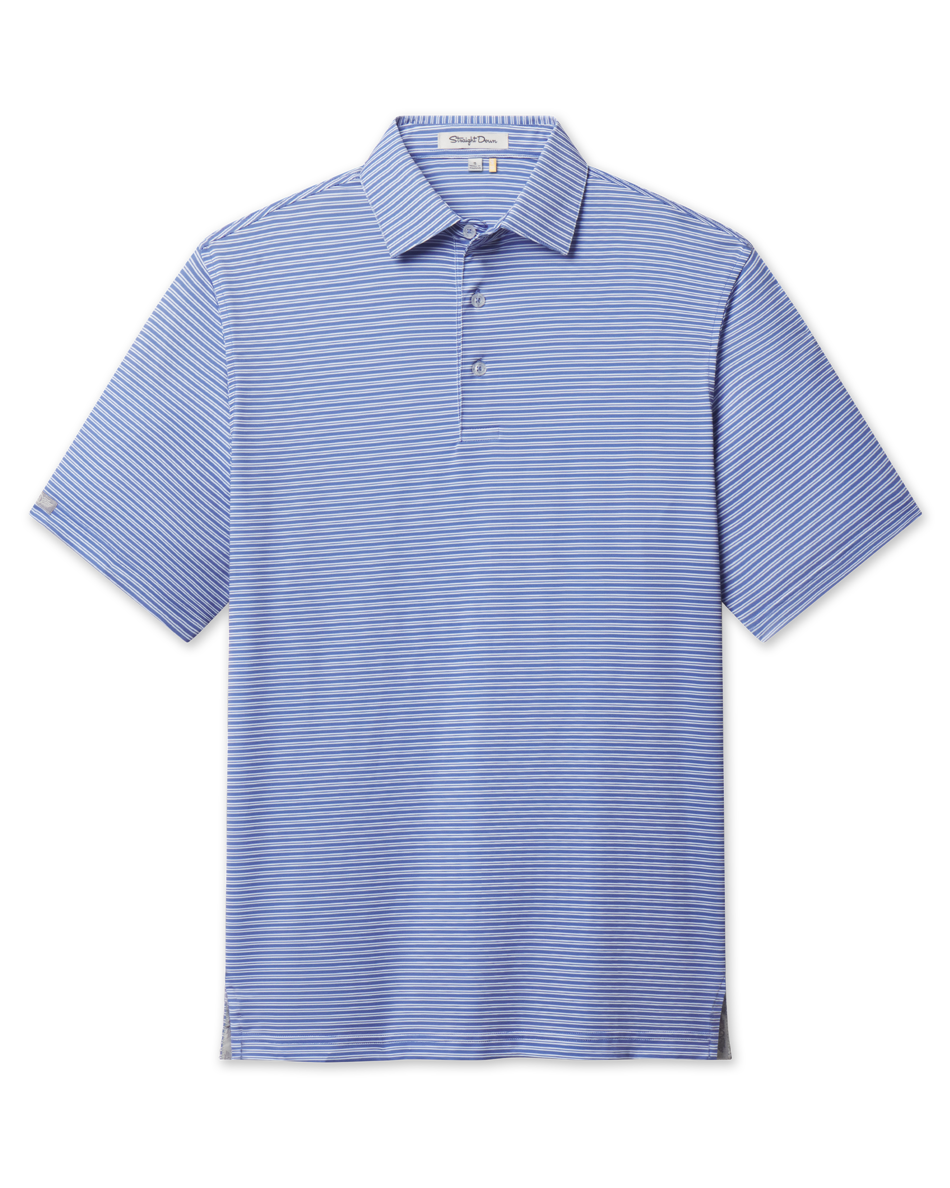 Campus Stripe Polo in Tidal Blue featuring a classic fit, blue and white horizontal stripes, self-collar, and short sleeves