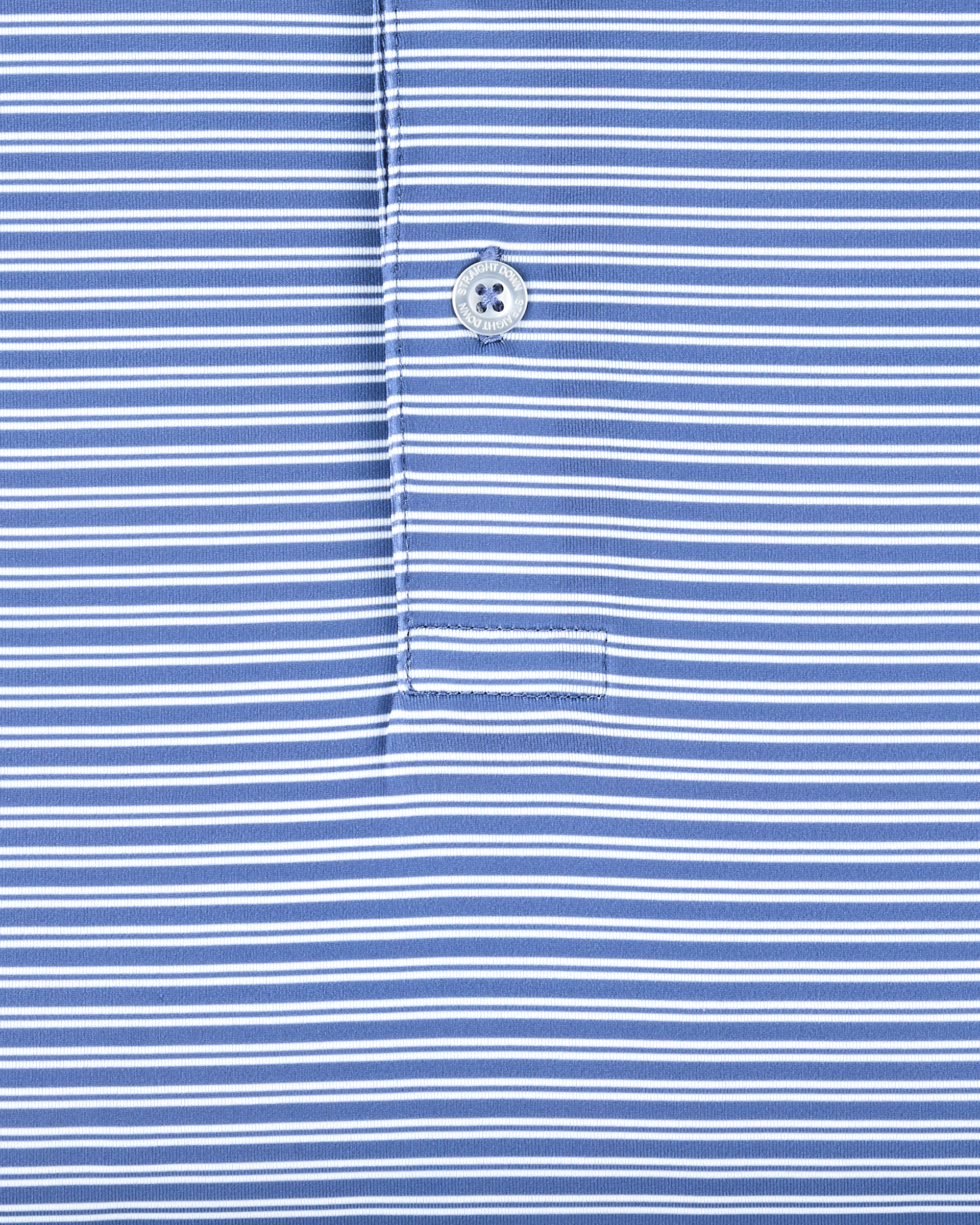 Close-up of the Campus Stripe Polo in Tidal Blue showcasing the fine blue and white horizontal stripe pattern
