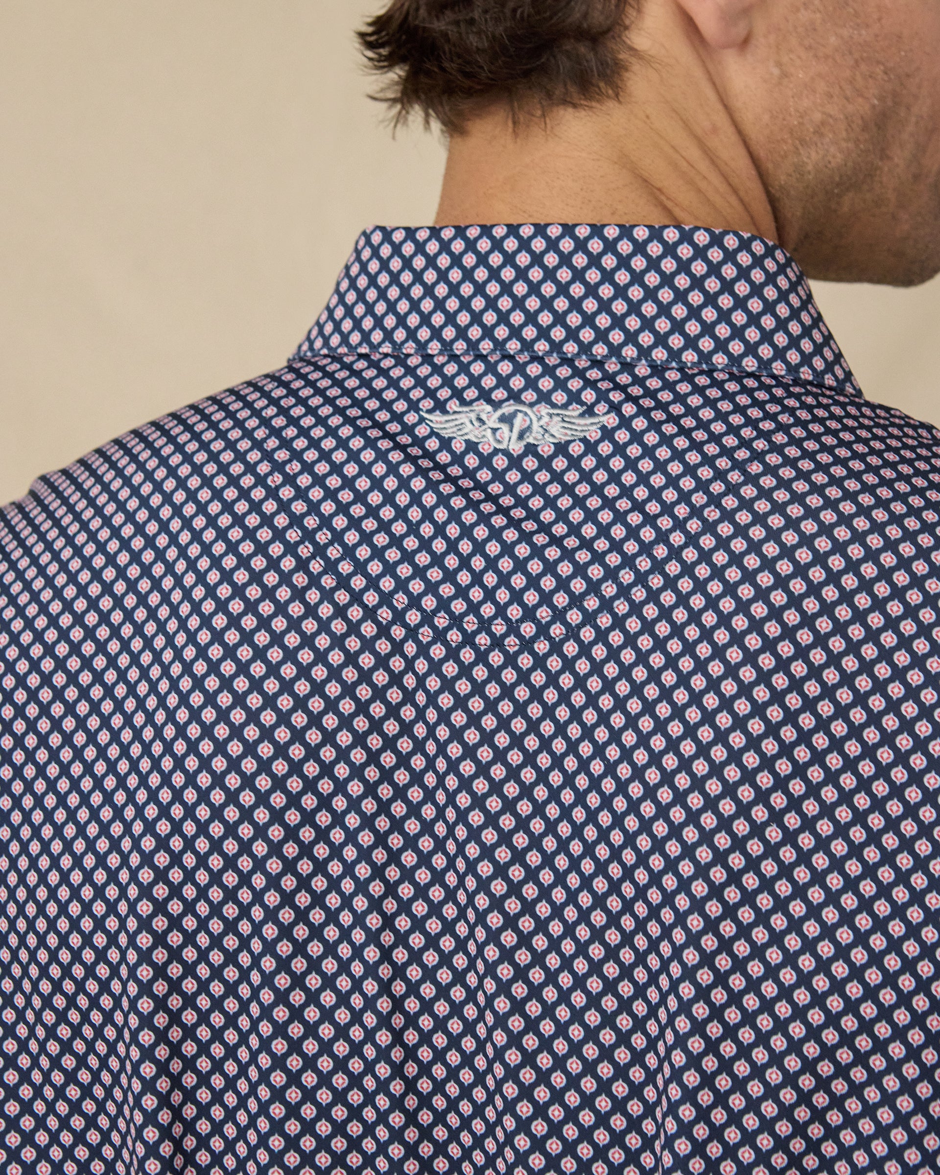 Ironwood Polo in New Indigo, back logo detail close-up