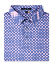 Folded Ironwood Polo in tidal blue featuring a pink geometric print
