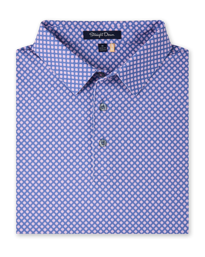 Folded Ironwood Polo in tidal blue featuring a pink geometric print