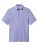 Ironwood Polo in tidal blue with an all-over pink geometric pattern, short sleeves, and a tailored golf fit