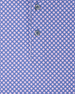 Close-up of the Ironwood Polo in tidal blue highlighting the pink geometric print and branded buttons