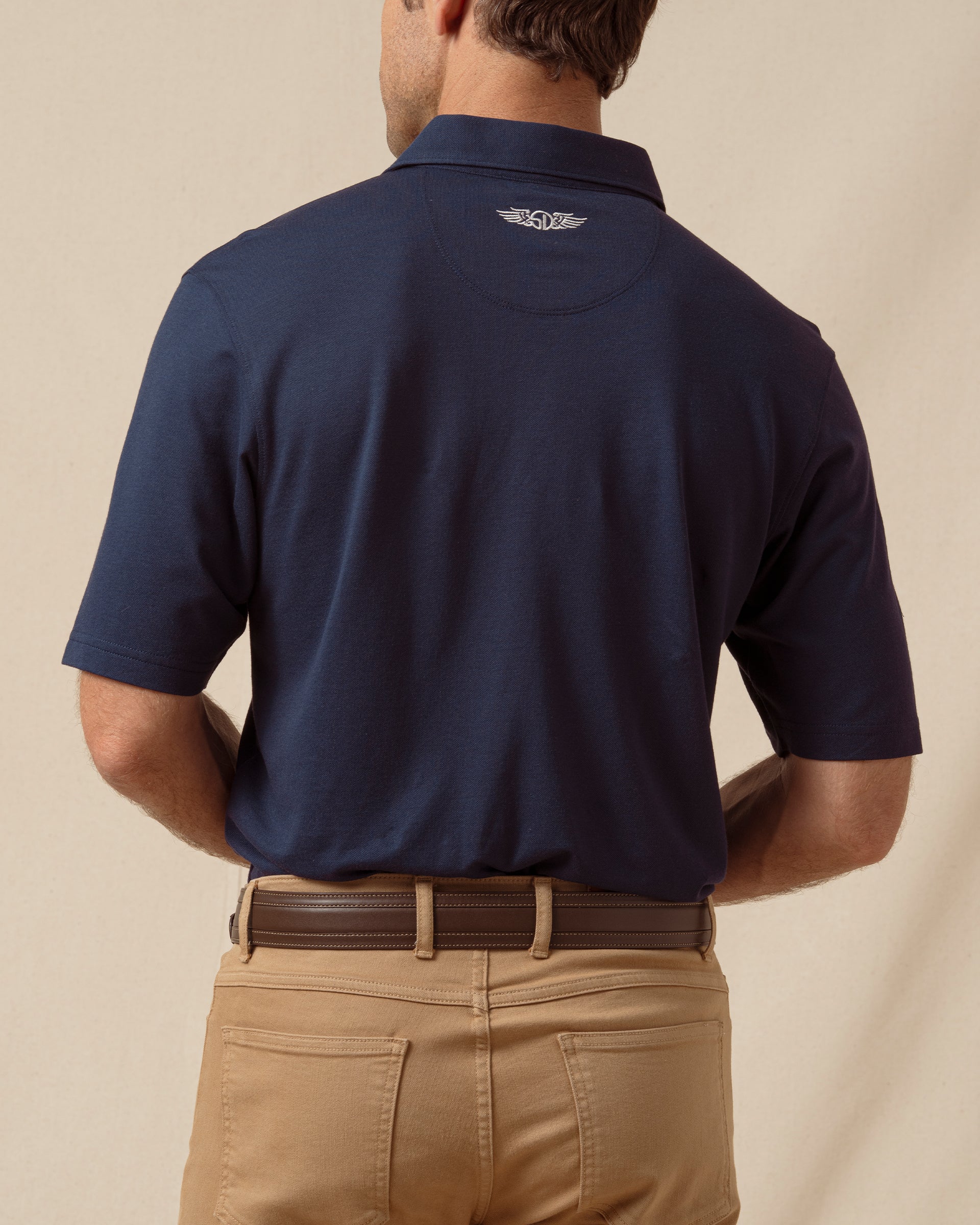 Oxford Polo in New Indigo, men's back model view