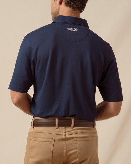 Oxford Polo in New Indigo, men's back model view
