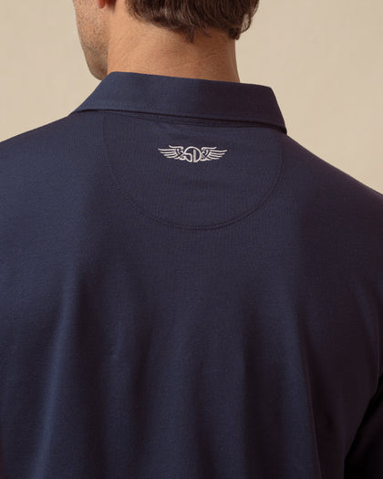 Oxford Polo in New Indigo, back logo detail view