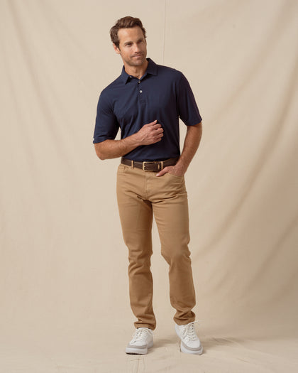 Oxford Polo in New Indigo, men's full outfit model view styled with khaki pants