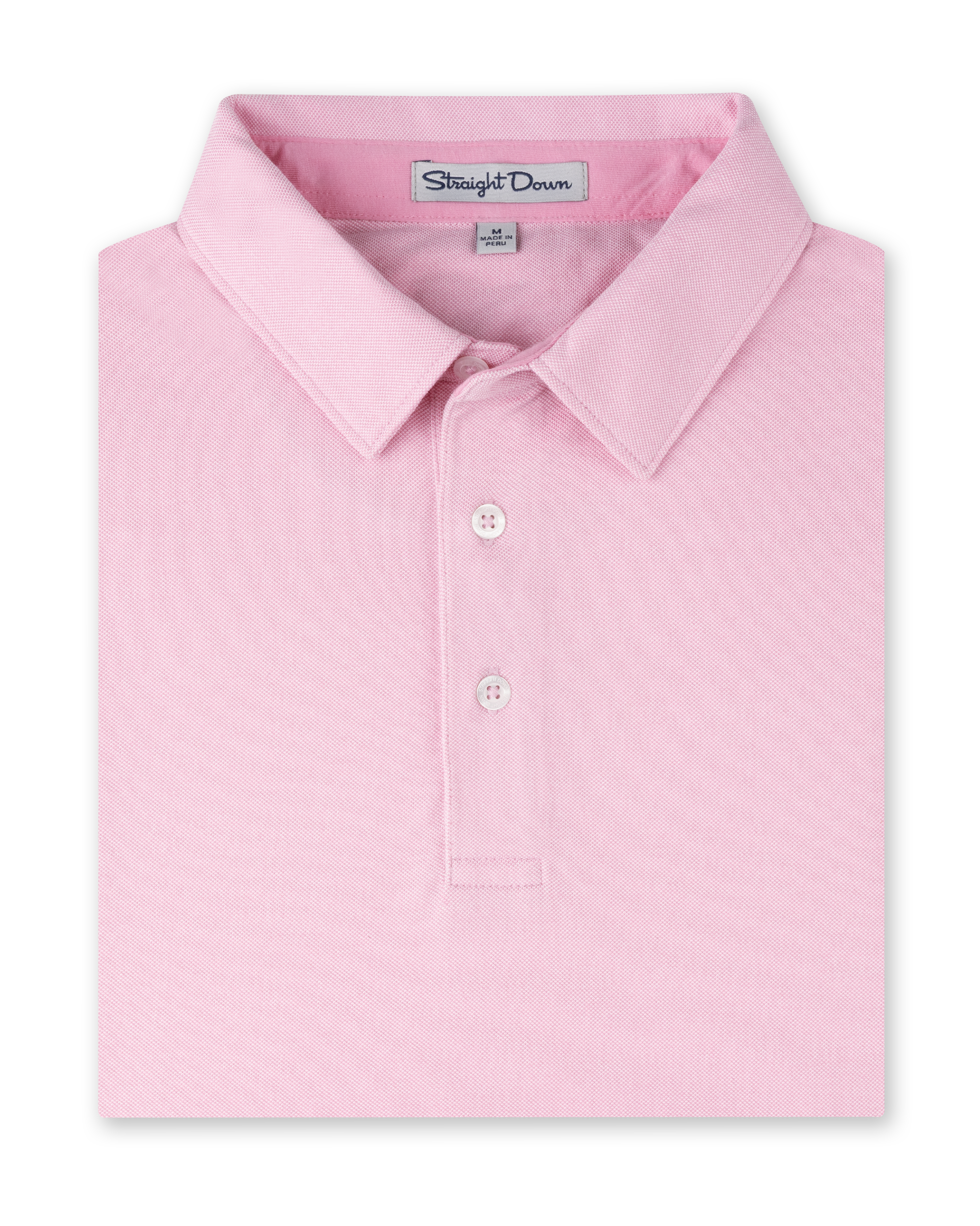 Folded Oxford Polo in punch pink with two-button placket and classic collar