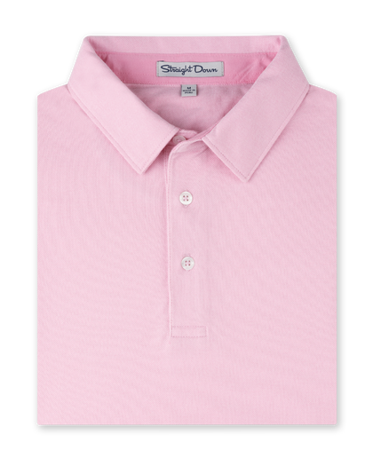Folded Oxford Polo in punch pink with two-button placket and classic collar