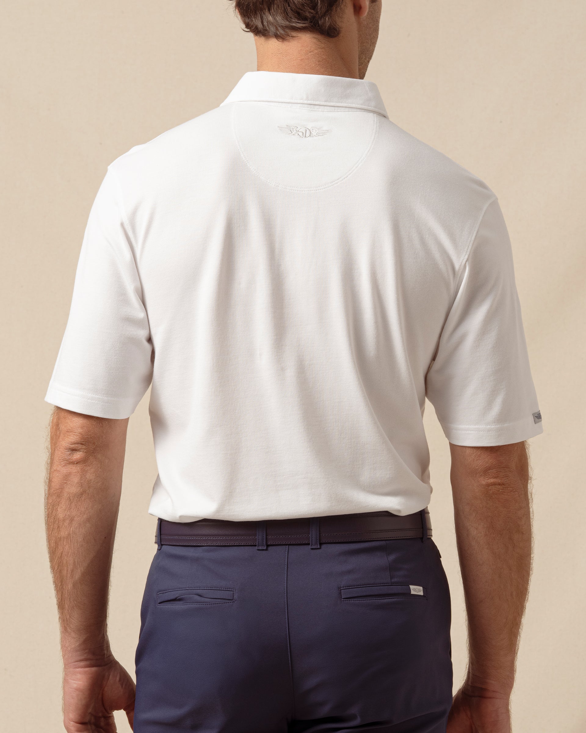 Oxford Polo in White, men's back model view