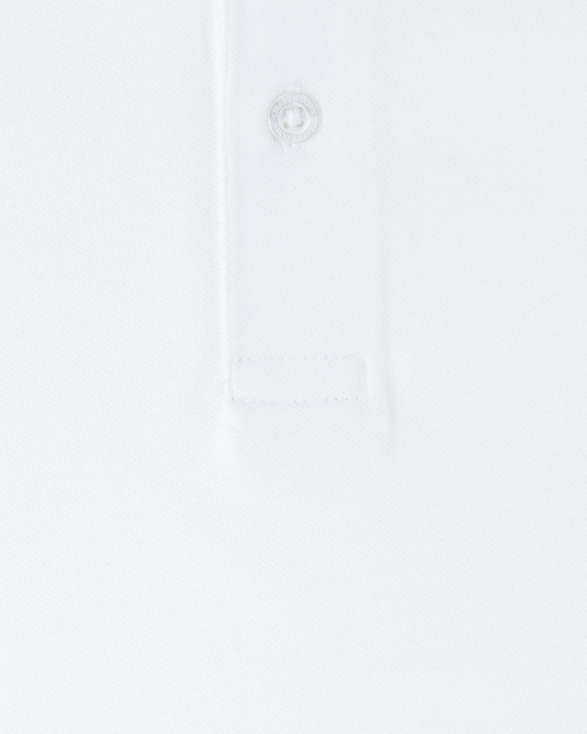 Oxford Polo in White, close-up fabric and placket detail