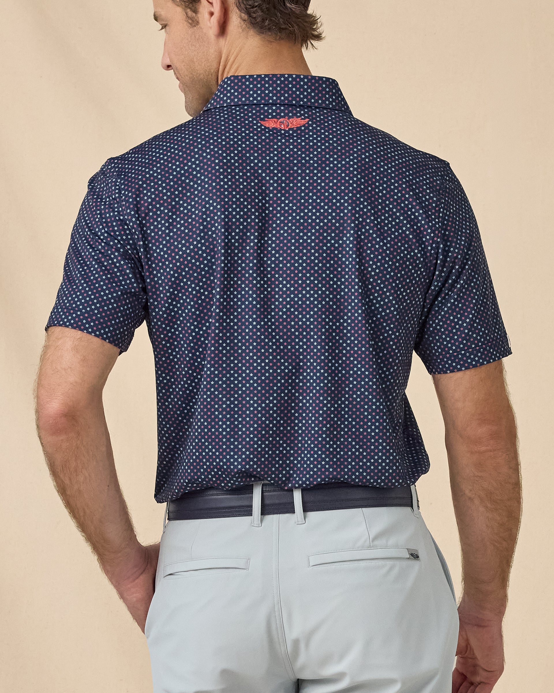 Star Struck Polo in New Indigo, angled back view