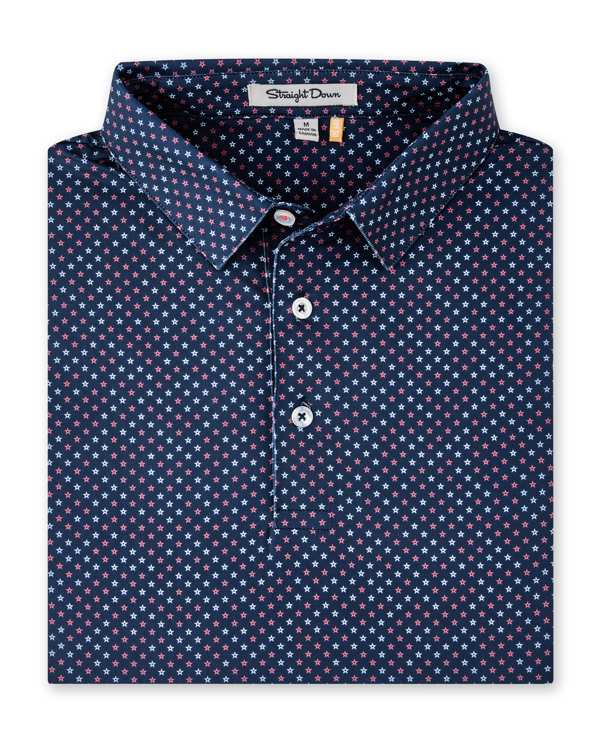 Folded Star Struck Polo in New Indigo featuring an allover patriotic star print