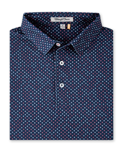 Folded Star Struck Polo in New Indigo featuring an allover patriotic star print