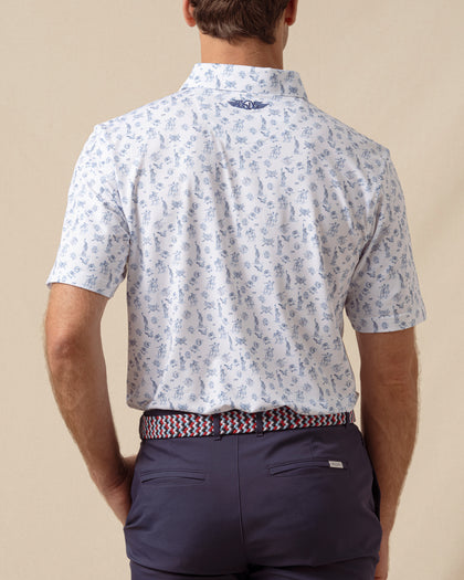 Independence Day Polo in New Indigo with patriotic allover print, back view
