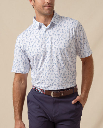 Independence Day Polo in New Indigo with patriotic allover Americana print, front model view