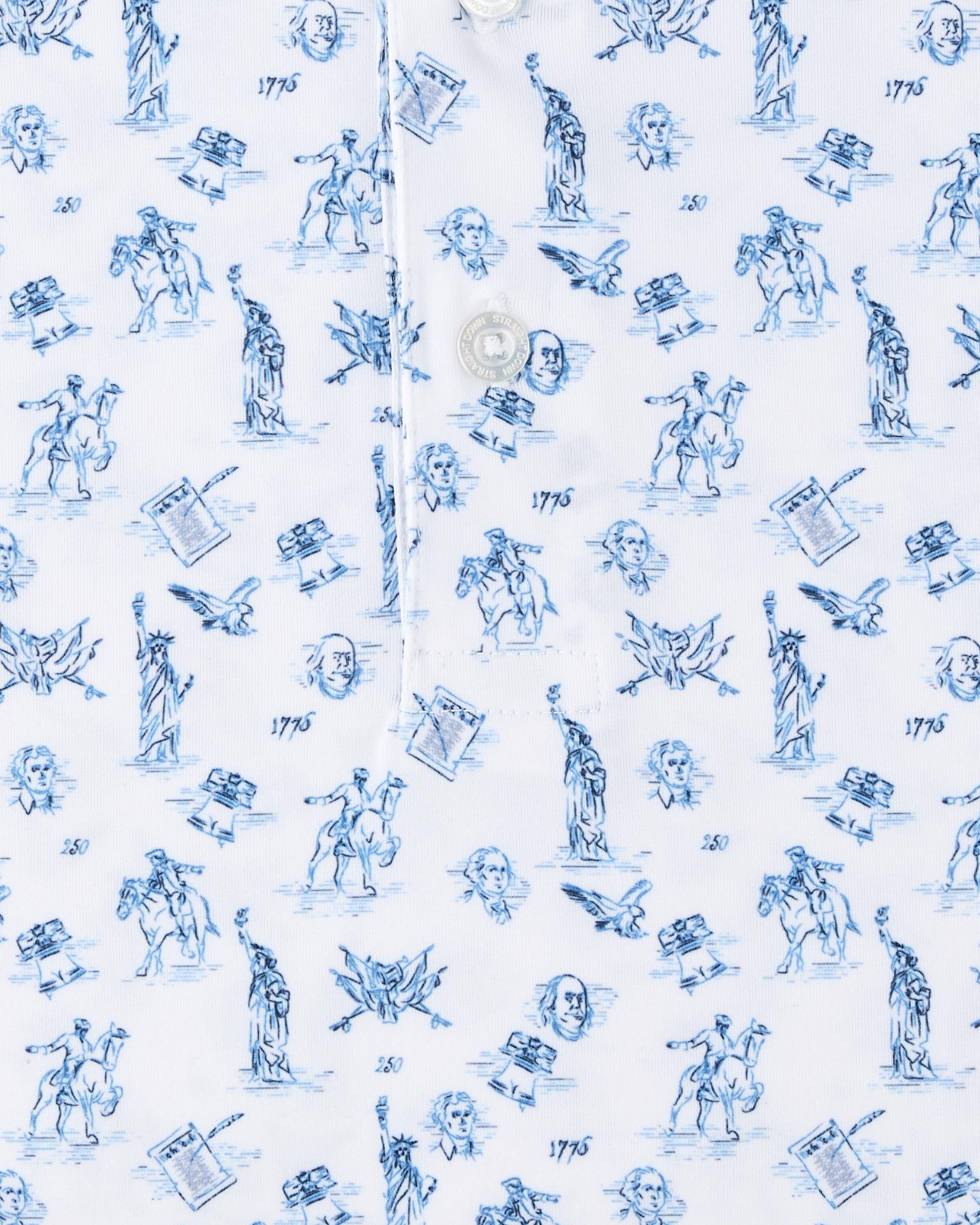 Independence Day Polo in New Indigo with hand-drawn patriotic print detail