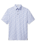 Men's Waterman Polo in Tidal Blue with a tropical tile pattern, front view