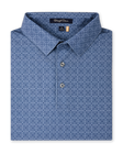 Sarasota Polo in Moonlight featuring an all-over light geometric print, structured collar, and button placket.