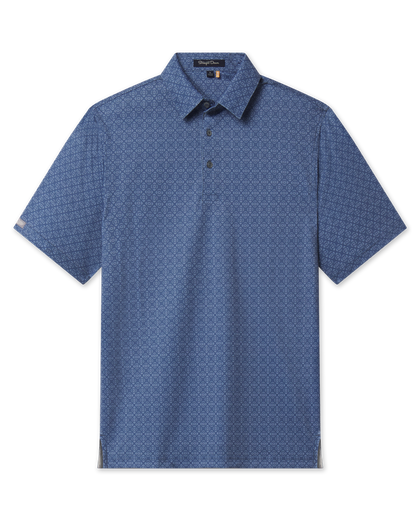 Sarasota Polo in Moonlight featuring an all-over geometric print, short sleeves, and button placket.