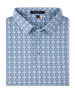 Grayhawk Polo in Moonlight featuring an intricate blue and light green geometric print with a classic polo collar and button placket.