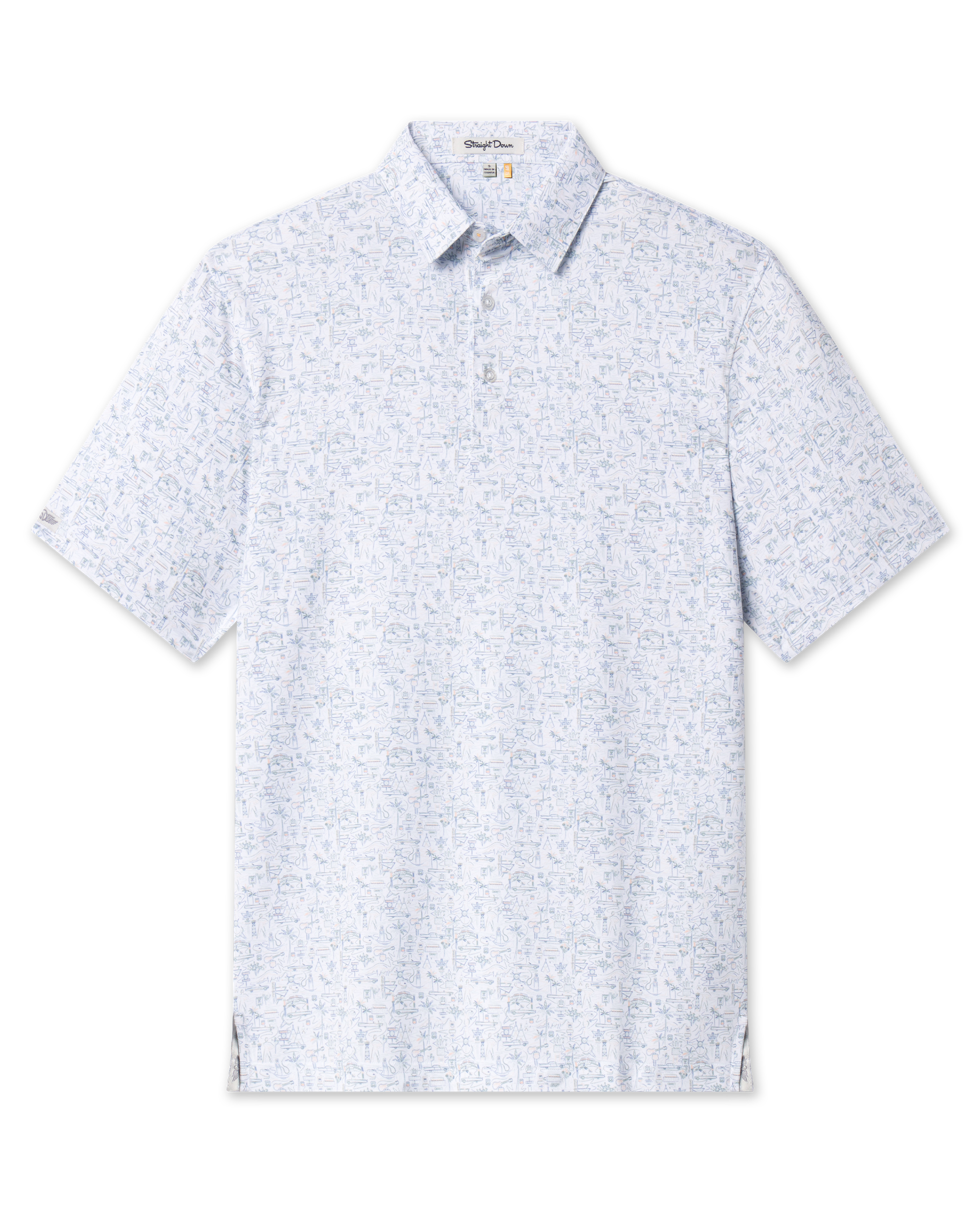 Route 66 Polo in Herb featuring short sleeves, a classic polo collar, and an all-over multicolor illustrated print.