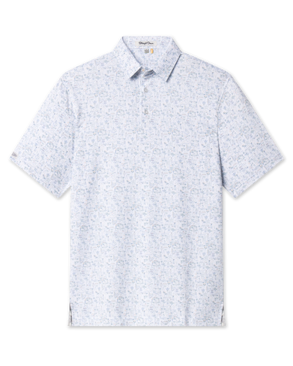 Route 66 Polo in Herb featuring short sleeves, a classic polo collar, and an all-over multicolor illustrated print.