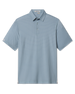 A soft green-blue short-sleeve polo shirt with a subtle repeating cattle skull pattern, featuring a classic collar and a three-button placket.