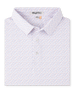 Folded Pink Flamingo Polo in Seashell, featuring an allover pink flamingo print with light blue and navy accents.