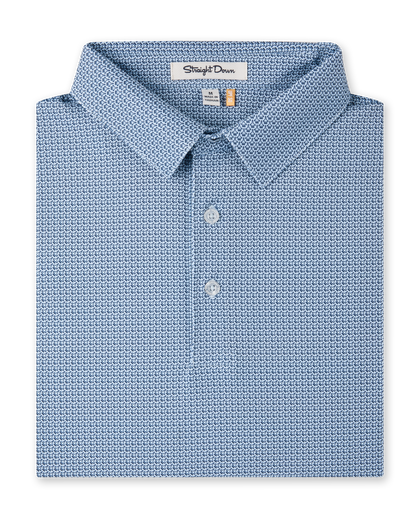 F-16 Polo in Nantucket with blue geometric aircraft-inspired print, folded view