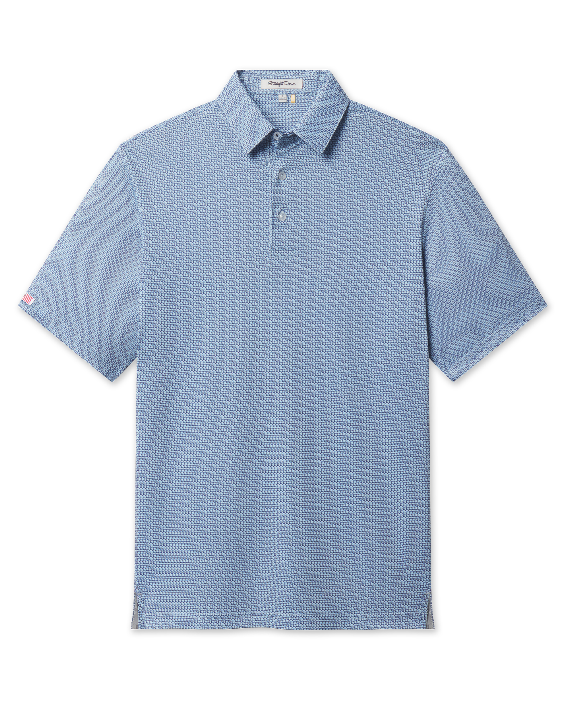 F-16 Polo in Nantucket with allover blue geometric print, front view