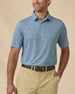 F-16 Polo in Nantucket Blue, front model view with khaki shorts