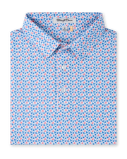 Kona Palms Polo in Cobalt with allover palm tree print, folded view