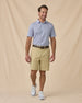 Men’s Kona Palms Polo in Cobalt blue, styled full outfit view with light shorts